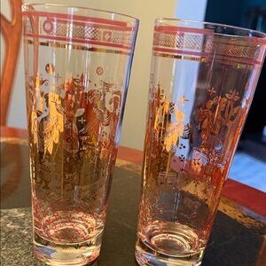 Luxurious Gold and Red Highball Glass Set Olympia high ball drink glasses